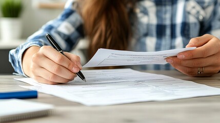 Parent holding IRS refund paperwork and discussing eligibility for financial aid with a student Stock Photo with side copy space