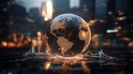 glowing globe representing global finance with stock market trends