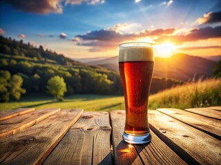 Craft Brewed Red Ale Brewery Landscape Photography - Tall Glass Wooden Surface