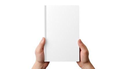 Hand holding blank book & hard cover mockup Isolated on transparent background, clippig path