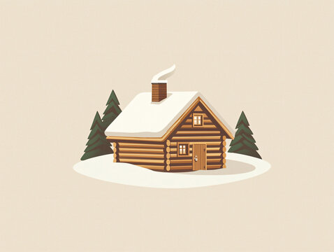 snowy cabin scene with trees and smoke clip art preview