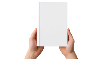 Hand holding blank book & hard cover mockup Isolated on transparent background, clippig path