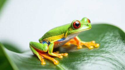 Fototapeta premium Colorful Frog on Leaf in Jungle Setting