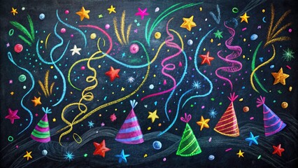 Night Confetti Scribble Party: Birthday Banner Background Illustration