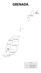 Grenada Map. State and district map of Grenada. Administrative map of Grenada with states and boundaries in white color.
