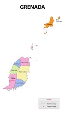 Obraz premium Grenada Map. State map of Grenada. State map of Grenada in colour with capital.
