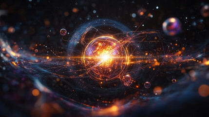 Obraz premium glowing abstract representation of carbon molecule with swirling energy