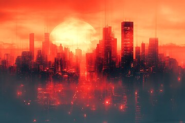 Fototapeta premium Abstract geometric cityscape, futuristic architecture, digital art, 32k 