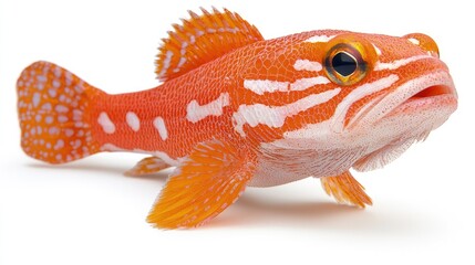 Fototapeta premium Orange fish with white stripes, isolated on white background.