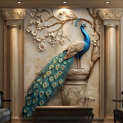 3d mural wallpaper columns peacock beautifully decorated in wall