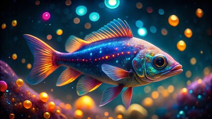Fototapeta premium Deep Sea Bioluminescence: Candid Photos of Glowing Fish, Underwater Light Show, Ocean Life Photography