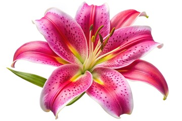Fototapeta premium Pink Stargazer Lily Close-Up Aerial Photography - Isolated White Background High-Resolution Image