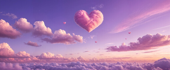Obraz premium Pink heartshaped cloud formation against a purple sky