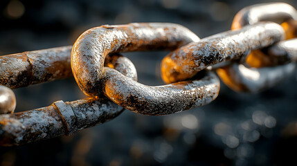 Close-up of a rusty, frost-covered chain.