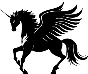 Fototapeta premium A striking silhouette of a winged unicorn, representing fantasy and magic, perfect for creative projects.