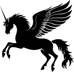 Fototapeta premium A stunning silhouette of a mythical unicorn with wings, symbolizing magic and fantasy in art and design.
