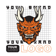 Japanese Demon Oni Mask Logo Design vector illustration