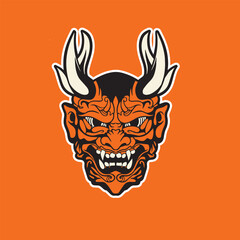 Japanese Demon Oni Mask Logo Design vector illustration