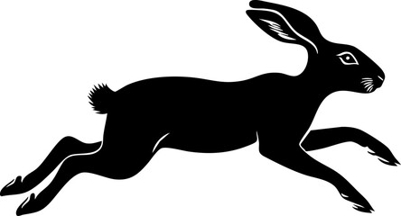 A dynamic silhouette illustration of a rabbit jumping, showcasing its speed and agility in a natural setting.