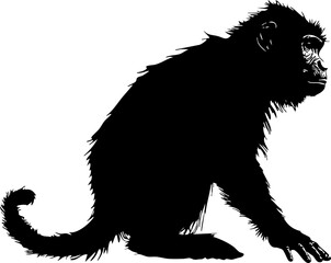 A detailed silhouette illustration of a monkey, showcasing its features and posture, ideal for educational and artistic purposes.