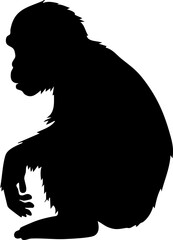 A stylized black silhouette of a monkey, showcasing its playful nature and characteristic features, ideal for wildlife-themed designs.