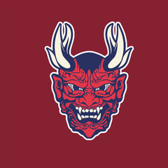 Japanese Demon Oni Mask Logo Design vector illustration