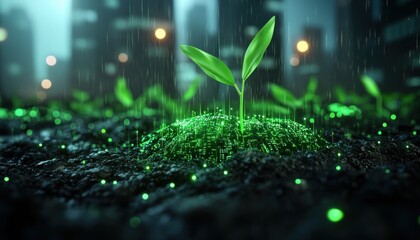 Explore the synergy of wind turbines and digital eco-data visualizations, showcasing renewable energy solutions Tech-enabled sustainability empowers a greener future through data-driven insights