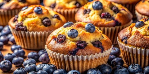 Close-Up Photography: Freshly Baked Blueberry Muffins - Sweet Treat, Delicious Pastry, Homemade Baking, Bakery Goods