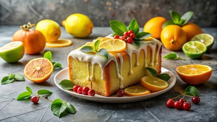 Obraz premium Delicious Lemon Cake: Glazed Citrus Delight - Eye Level Shot