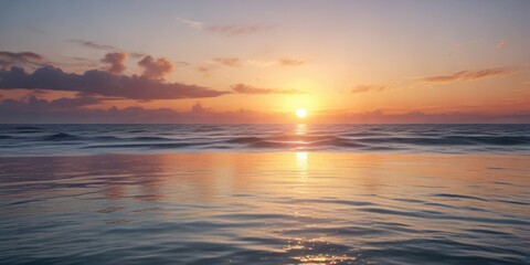 Abstract watercolor sunrise reflecting on tranquil ocean surface , orange, morning, ocean