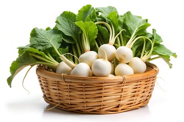 Fresh White Radishes Harvest Basket,  White Radish Vegetables,  Farm Fresh Produce,  Root Vegetable Photography