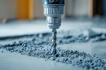 Drilling concrete surface with perforator and drill bit during construction work
