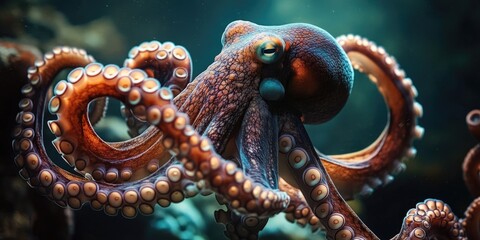 Obraz premium An underwater shot capturing the details of an octopus's skin texture and colors