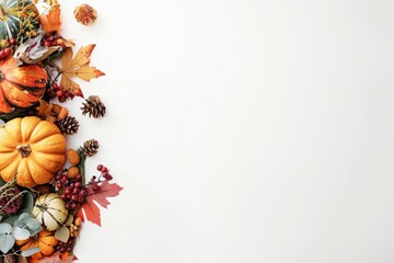 Fototapeta premium An abundance of fall fruits and vegetables in a close-up, vibrant display showcasing the seasonal variety and nutritious value.