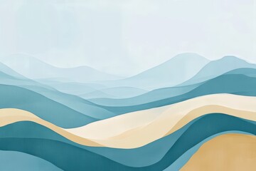 Serene Abstract Landscape Art: Soft Blue and Beige Wave Patterns for Modern Home Decor and Relaxing Ambiance