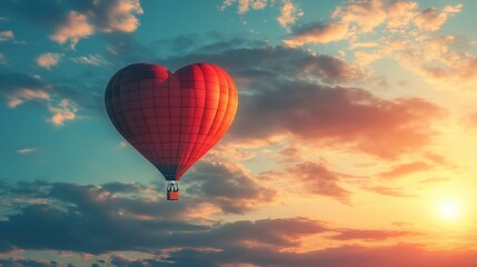 Obraz premium Heart-shaped hot air balloon soaring at sunset.