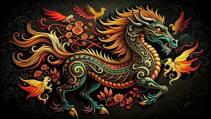 Dragon Horse Silhouette Tattoo Design: Asian Mythological Creature Art