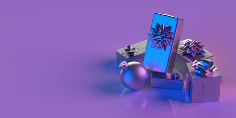 3D rendered chrismas gift boxes with copy space.