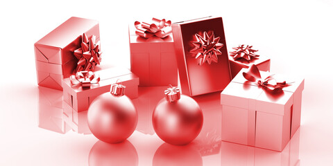 3D rendered chrismas gift boxes with copy space.