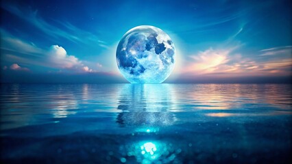 Fototapeta premium Dreamlike Blue Moon Sea Reflection - Tilt-Shift Fantasy Photography