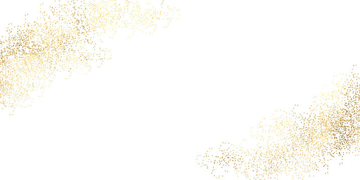 Gold glitter. Golden sparkle confetti.Golden sand, chaotically scattered.PNG background and gold border frame you can apply at wedding Invitation, Thank you Card, posters, modern card design template.