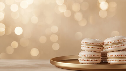 A luxurious close-up of macarons with a sophisticated background, perfect for a banner with text placement.
