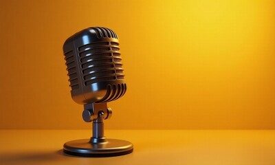 Vintage microphone yellow background sound wave visualization