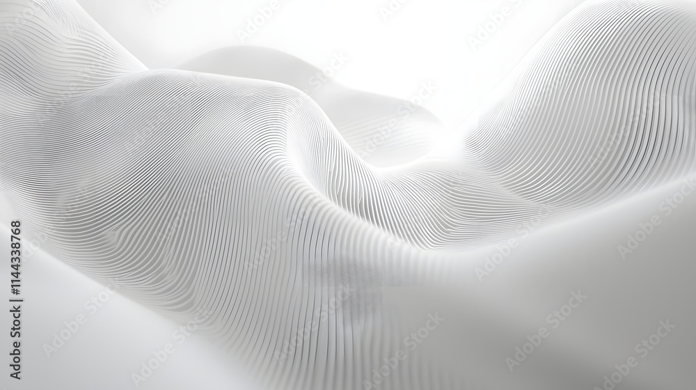 Wall mural close-up macro shot of a soft, white linen fabric with subtle abstract lines, creating a delicate te