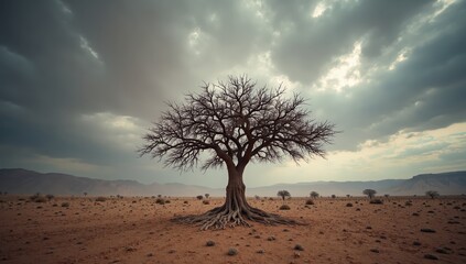 Obraz premium Lone tree in barren desert