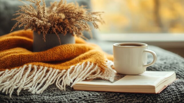 A stylish pashmina shawl folded neatly with a cup of coffee and a book on a cozy table