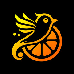 a bird with a yellow wing and orange background