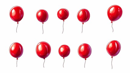 A Collection of Bright Red Balloons Floating in the Air on a White Background Perfect for Celebratory Themes, Parties, and Festive Decorations