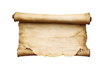 Ancient scroll parchment isolated on transparent background, cut out, PNG