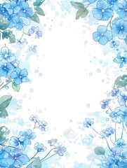 Delicate Blue Floral Border with Watercolor Background for Elegant Layouts and Seasonal Designs in Anime or Christmas Themes
